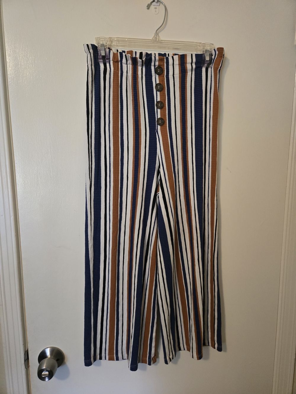 Love Tree Navy White and Brown Striped Wide-Leg Pants